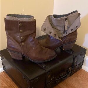 Brown Ankle Boots with Folded Cuff and Rounded Toe